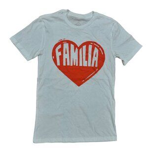 Familia Heart Short Sleeve Graphic Tee Shirt Size XS Womens Cotton Casual White